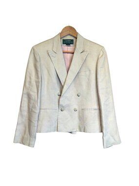 Lauren Ralph Lauren Womens Linen Blazer Jacket Size 8P Made USA Beige